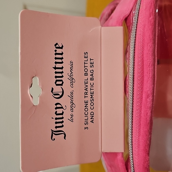 Juicy Couture Clear Cosmetic Bag set with 3 Silicone Travel Bottles NWT - Picture 4 of 5